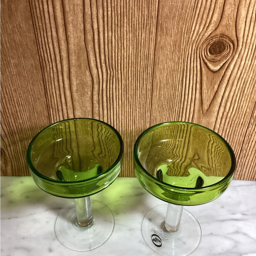 New Vintage 2003 The Cellar For Macy’s Green Glass Margarita Glasses set of 2